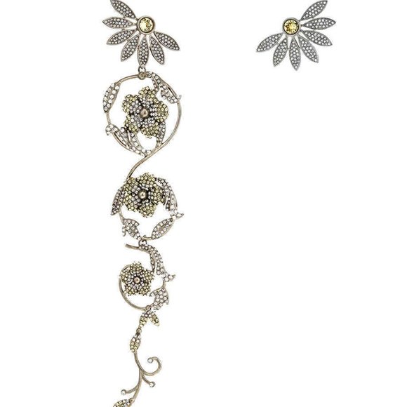 BURBERRY $1450 Half Daisy Drop & Stud Mismatched Earrings In Iris Yellow Crystal - Picture 1 of 11